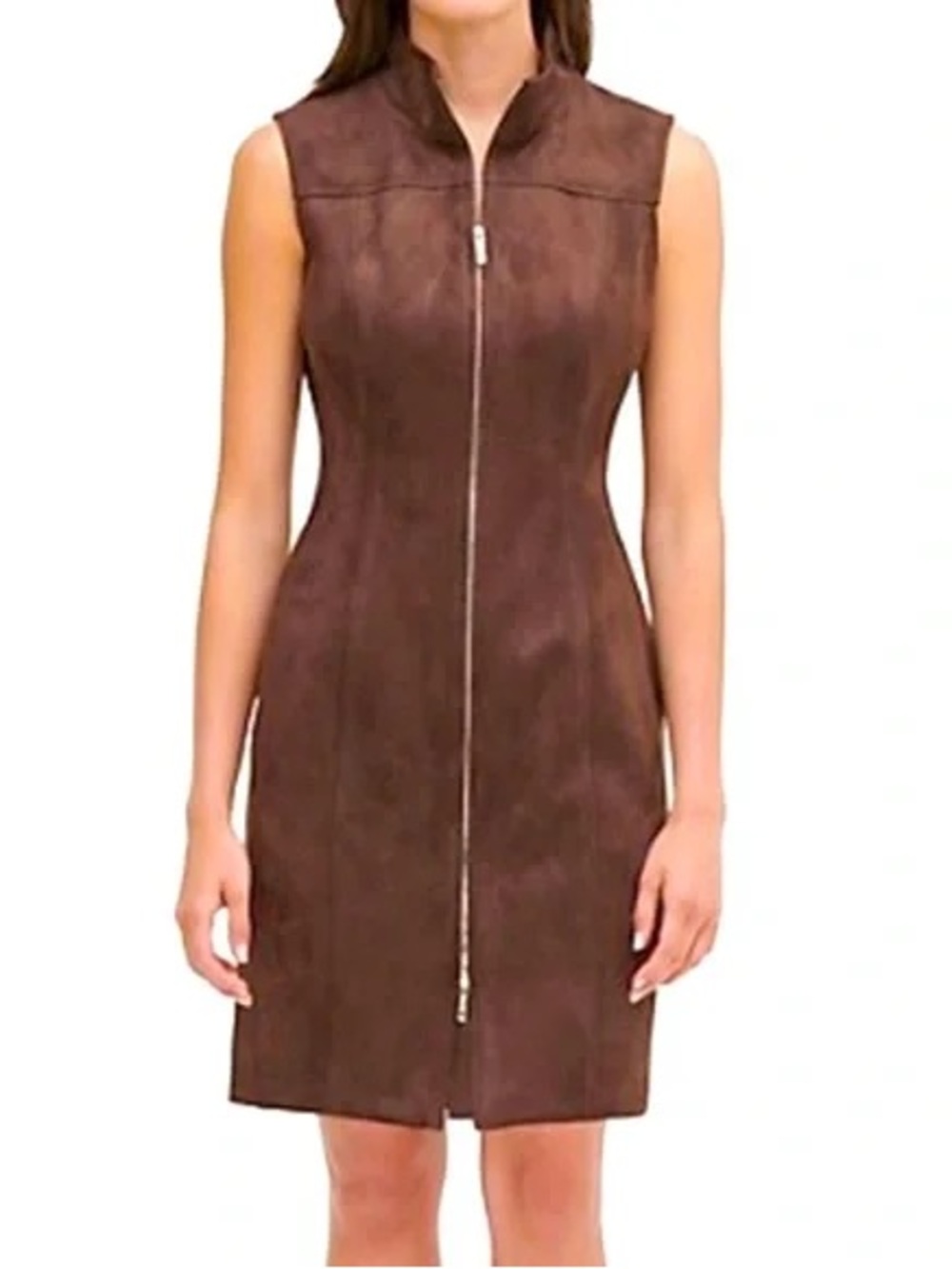 Sleeveless Brown Zip-Front Suede Style Dress Tommy Hilfiger Size 4